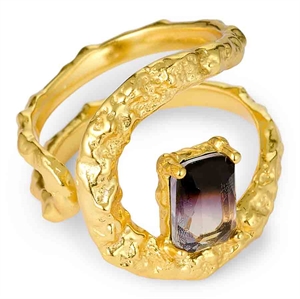 Gyllene Leda-ring med CZ-sten i sterling